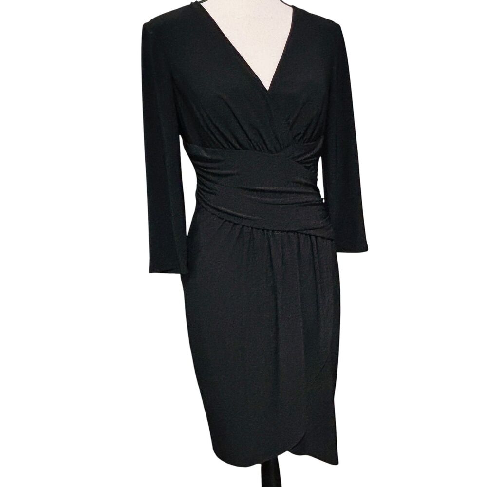 Eliza J Black Surplice Faux-Wrap Dress Sz 6 Jersey